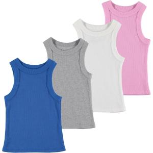 Girls 4 Pack Ribbed Tank Tops Sleeveless Cotton Blend Tees for Everyday Wear, Layering, or Summer Outfits (Sizes 4-14)(Lilac)