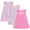BTween Girls Nightgowns 3 Pack Soft Ruffle Sleeve Sleep Shirts, Brushed ITY Fabric, Floral & Heart Prints(Green)