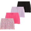 Girls 4 Pack Butterfly Shorts Lightweight Flowing Athletic Shorts with Elastic Waist Drawstring Sizes 4-16(Lilac)