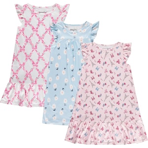 BTween Girls Nightgowns 3 Pack Soft Ruffle Sleeve Sleep Shirts, Brushed ITY Fabric, Floral & Heart Prints(Daisy)