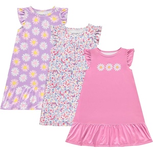BTween Girls Nightgowns 3 Pack Soft Ruffle Sleeve Sleep Shirts, Brushed ITY Fabric, Floral & Heart Prints(Green)