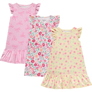 BTween Girls Nightgowns 3 Pack Soft Ruffle Sleeve Sleep Shirts, Brushed ITY Fabric, Floral & Heart Prints(Purpl)