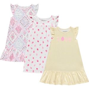 BTween Girls Nightgowns 3 Pack Soft Ruffle Sleeve Sleep Shirts, Brushed ITY Fabric, Floral & Heart Prints(Yello)