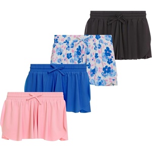 Girls 4 Pack Butterfly Shorts Lightweight Flowing Athletic Shorts with Elastic Waist Drawstring Sizes 4-16(Blue2)