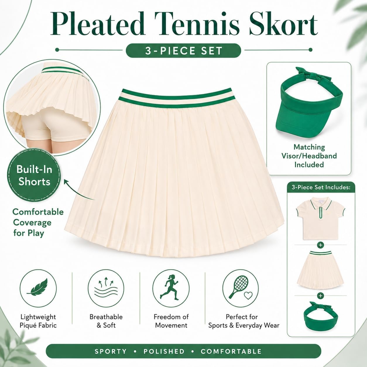 image:imageBTween Active Girls Polo Shirt amp Tennis Skort Set Short Sleeve Quarter Zip Polo Top with Pleated SkortCloud
