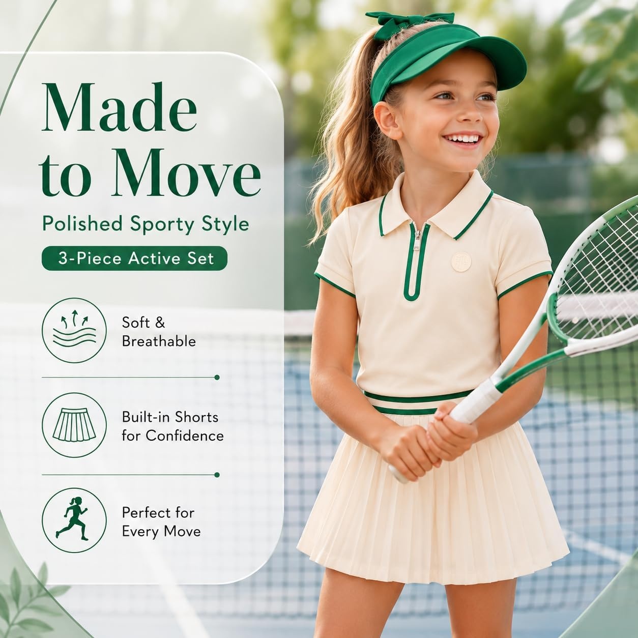 image:imageBTween Active Girls Polo Shirt amp Tennis Skort Set Short Sleeve Quarter Zip Polo Top with Pleated SkortCloud