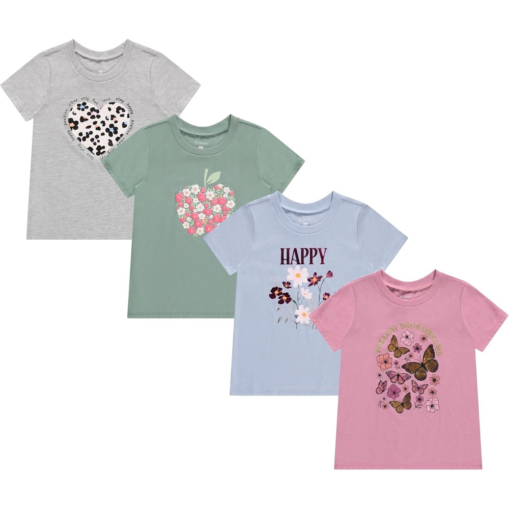 image:imageBTween Girls 4 Piece Tops Fashionable Short Sleeve TShirt Casual Daily Shirt for Kids Assorted ColorsMauve3q7986